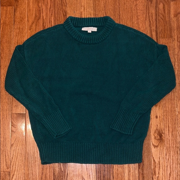 LOFT Sweaters - LOFT Emerald Green Rib Trim Crewneck Sweater Women’s Size Small